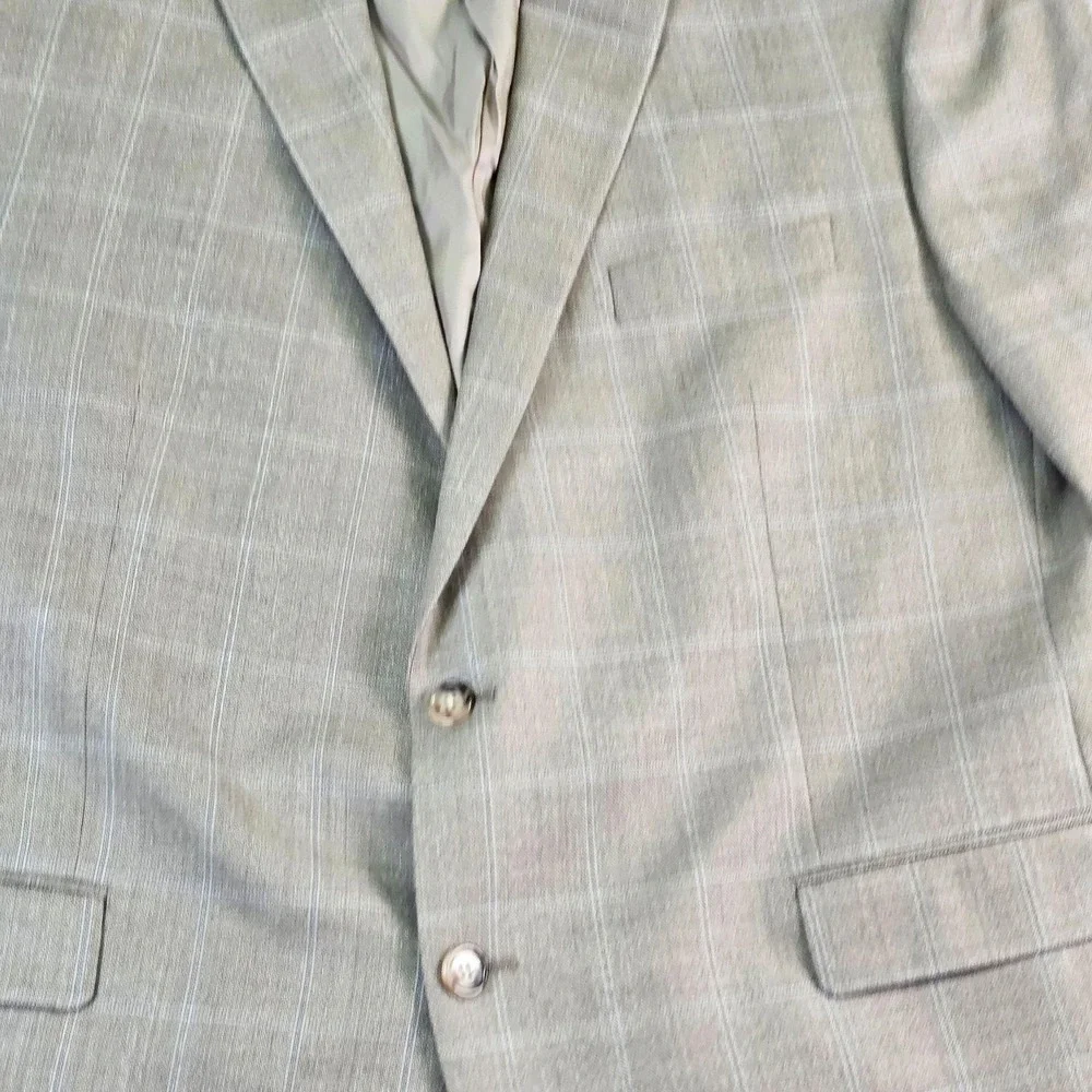 Lauren Ralph Lauren Sport Coat Mens 48R Beige Plaid Silk Wool Classic Fit Blazer